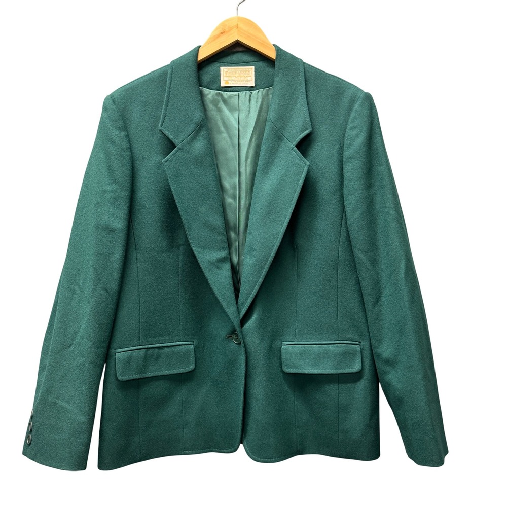 Vintage Pendleton Blazer Womens 18 Green Wool Jacket Classic Made in USA
